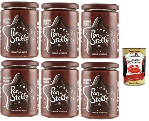 Mulino Bianco Schokoladenaufstrich 6x Pan di Stelle Crema Spalmabile Haselnuss Streichfähige Creme Sahne mit Kekskörnern 380g ohne Palmöl + Italian Gourmet polpa 400g 8076809581202