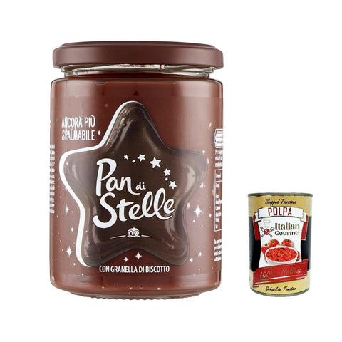 Mulino Bianco Schokoladenaufstrich Mulino Bianco Pan di Stelle Crema Spalmabile Haselnuss Streichfähige Creme Sahne mit Kekskörnern ohne Palmöl 380 g 12x italienisch Original Pastasauce + kostenlos 8076809581202