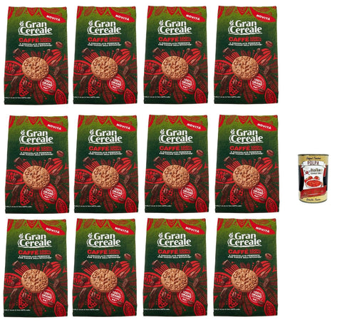 Mulino Bianco Snack Kuchen & Backwaren Gran Cereale Biscotti con Caffè 100% Arabica e Cioccolato Fondente con Fave dell'Ecuador, Kekse mit Kaffee und dunkle Schokolade 12x 280g + Italian Gourmet polpa 400g 8076809584739