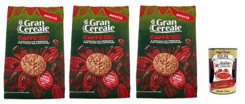 Mulino Bianco Snack Kuchen & Backwaren Gran Cereale Biscotti con Caffè 100% Arabica e Cioccolato Fondente con Fave dell'Ecuador, Kekse mit Kaffee und dunkle Schokolade 3x 280g + Italian Gourmet polpa 400g 8076809584739