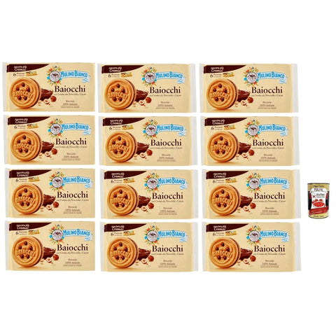 Mulino Bianco Snack Kuchen & Backwaren Mulino Bianco Baiocchi Kekse mit Haselnusscreme und Kakao zum Frühstück und süßer für den Nachmittag 12x336 g italienisch Original + kostenlos polpa 400 g 8032804040014
