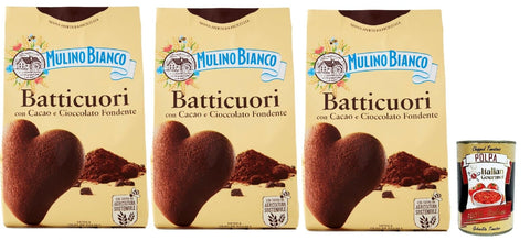 Mulino Bianco Snack Kuchen & Backwaren Mulino Bianco Batticuori Biscotti Con Cacao E Cioccolato, Kakao- und Schokoladenkekse, biscuits cookies, 3x 350g + Italian Gourmet polpa 400g 8076809580700