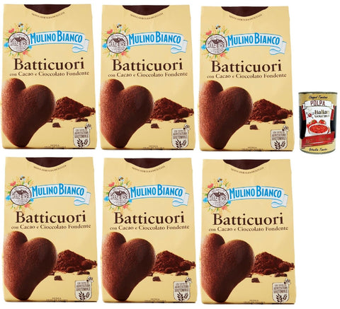Mulino Bianco Snack Kuchen & Backwaren Mulino Bianco Batticuori Biscotti Con Cacao E Cioccolato, Kakao- und Schokoladenkekse, biscuits cookies, 6x 350g + Italian Gourmet polpa 400g 8076809580700