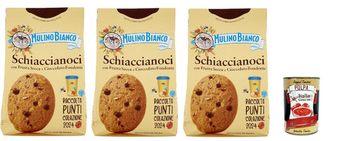 Mulino Bianco Snack Kuchen & Backwaren Mulino Bianco, Biscotti Frollini Schiaccianoci Frutta Secca e Cioccolato Fondente, Kekse mit getrockneten Früchten und dunkle Schokolade, biscuits cookies 3x 300g + Italian Gourmet polpa 400g 8076809578578