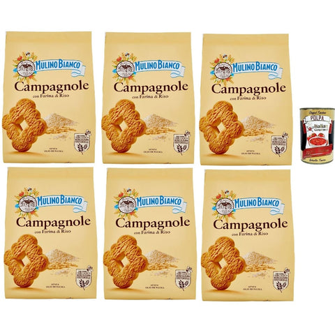 Mulino Bianco Snack Kuchen & Backwaren Mulino Bianco Campagnole Biscotti con Farina di Riso, Kekse mit Reismehl, biscuits cookies, 6x 700 g Original italienisch inkl. Italian Gourmet Polpa 400g 8076809518581