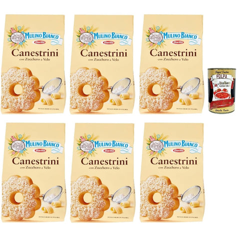 Mulino Bianco Snack Kuchen & Backwaren Mulino Bianco Canestrini Biscotti Con Zucchero A Velo, Kekse mit Zucker mit Eiszeit, Frische Butter und Eier, cookies biscuits, 6x 200 g italienisch Original 8076809530002
