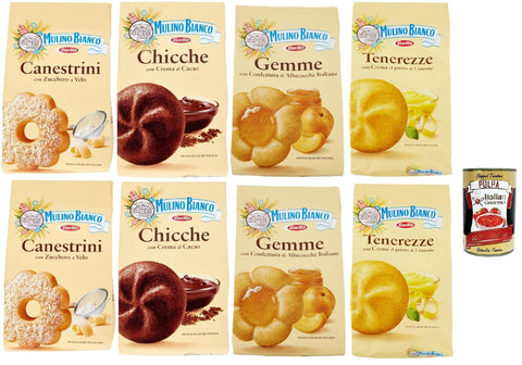 Mulino Bianco Snack Kuchen & Backwaren Mulino Bianco Canestrini, Chicche al cacao, Tenerezze limone, Gemme, Testpaket Biscotti, Kekse mit Zucker mit Eiszeit, Kekse mit Kakao, zitrone cookies biscuits, 8x 200g + Italian Gourmet polpa 400g 8076809529976