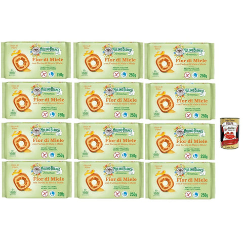 Mulino Bianco Snack Kuchen & Backwaren Mulino Bianco Fior di Miele Biscotti Frollini, Kekse mit Millefiori Honig, gluten free biscuits mit Maismehl, Laktose -freier, Gluten und Palmöl, Mulino 8032804040014