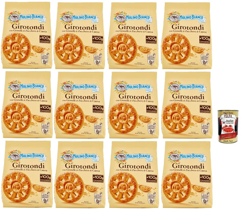 Mulino Bianco Snack Kuchen & Backwaren Mulino Bianco Girotondi Biscotti con Granelli di Zucchero di Canna, Kekse mit Zuckerzuckerkörnern, Ohne Palmöl, Frühstück voller Geschmack, buscits cookies 12x 800 g + Italian Gourmet polpa 400 g 8076809542548