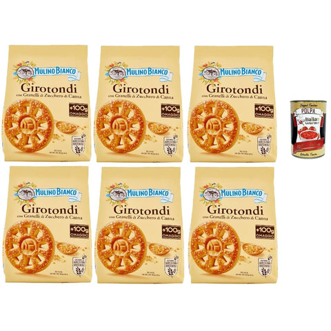 Mulino Bianco Snack Kuchen & Backwaren Mulino Bianco Girotondi Biscotti con Granelli di Zucchero di Canna, Kekse mit Zuckerzuckerkörnern, Ohne Palmöl, Frühstück voller Geschmack, buscits cookies 6x 800 g Original italienisch inkl. Italian Gourmet Polpa 400 g 8076809542548