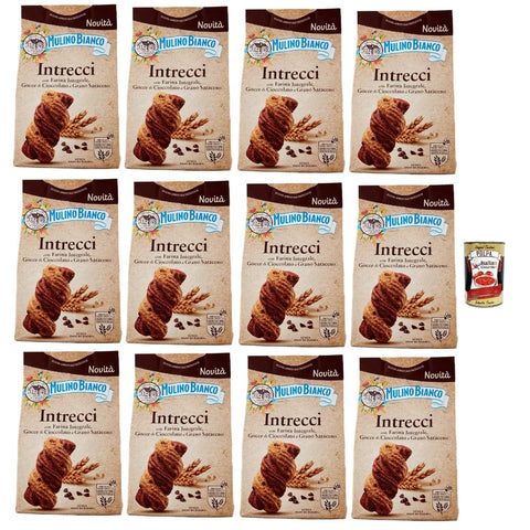 Mulino Bianco Snack Kuchen & Backwaren Mulino Bianco Intrecci Biscotti Vollkorn -Kekse mit Kakao -Gebäck und Schokoladenchips 12x300 g italienisch Original + kostenlos polpa 400 g 8076809582803