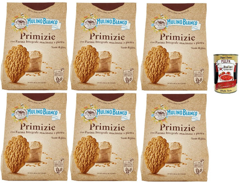 Mulino Bianco Snack Kuchen & Backwaren Mulino Bianco Primizie Biscotti con Farina Integrale Macinata a Pietra, Kekse mit 100% vollem Mehl, Frühstück voller Faser und Geschmack, 6x 700g + Italian Gourmet polpa 400g 8076809542005