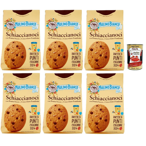 Mulino Bianco Schiaccianoci Biscotti con Frutta Secca e Cioccolato Fondente, Kekse mit getrockneten Früchten und dunkle Schokolade, biscuits cookies 6x 300 g italienisch Original