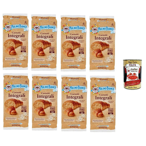 Mulino Bianco Snack Kuchen Mulino Bianco Cornetti integrali Vollkorn Croissants brioche mit 100% Vollkornmehl kuchen 8x240 g 6 Stück italienisch Original Gebäck + kostenlos polpa 400 g 8076809544801