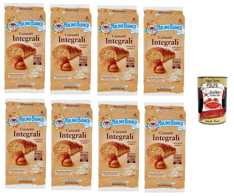 Mulino Bianco Cornetti integrali Vollkorn Croissants brioche mit 100% Vollkornmehl kuchen 8x240 g 6 Stück italienisch Original Gebäck + gratis polpa 400 g