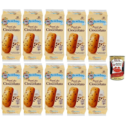 Mulino Bianco Snack Kuchen Mulino Bianco Plum Cake al cioccolato kuchen kekse Joghurt mit Schokoladenchips Brioche 10x 350g Original italienisch inkl. Italian Gourmet Polpa 400g 8032804040014