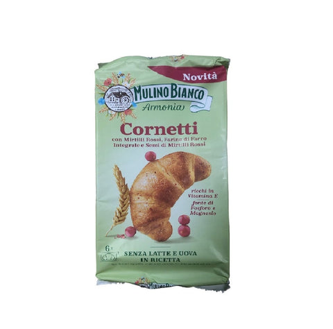 Mulino Bianco Süße Snacks Mulino Bianco Cornetti con mirtilli rossi e farina di farro integrale Croissants mit Preiselbeeren und Dinkelvollkornmehl (228gr) 8076809584692