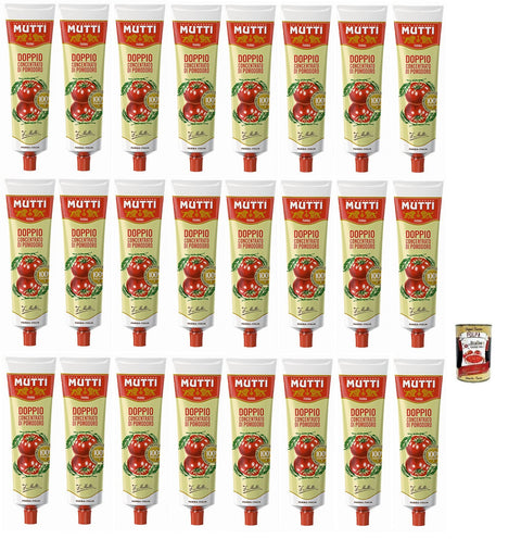 Mutti Gemüse 24x Mutti Doppio Concentrato di Pomodoro,Doppeltes Tomatenkonzentrat,100% Italienische Tomate,130g Tube + Italian Gourmet Polpa di Pomodoro 400g Dose 80042532