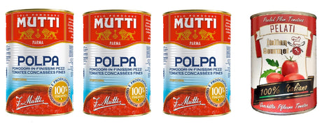 Mutti Gemüse 3x Mutti polpa di Pomodoro Tomatenpulpe Tomaten sauce + 1x Italian Gourmet 100% italienische geschälte Tomaten dosen 400g 8022180032970