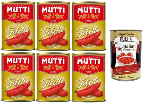 Mutti Gemüse 6x Mutti Filetti - Tomaten, 100% Italien 400g Dose+ Italian Gourmet polpa 400g 8005110550560