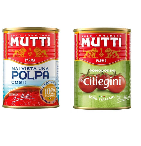 Mutti Gemüse Mutti Polpa di Pomodoro gehackte Tomaten Sauce 100% italienische 400g + 24x Mutti Pomodorini ciliegini Kirschtomaten 400g 8005110550508