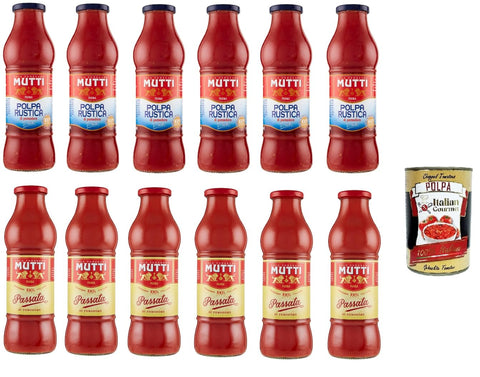 Mutti Gemüse Mutti Testpaket Passata di Pomodoro (6 x 700g) Polpa Rustica (6 x 690g), Tomatenpulpe Tomatensauce Tomaten 100% Italienisch + Italian Gourmet polpa 400g 8005110171215