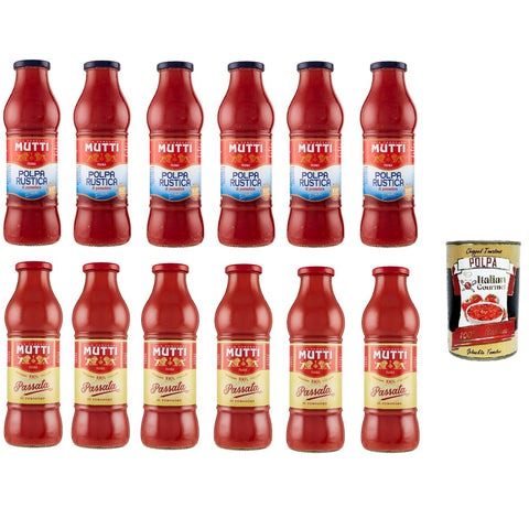 Mutti Testpaket Passata di Pomodoro (6x700 g) Polpa Rustica (6x690 g), Tomatenpulpe Tomatensauce Tomaten 100% Italienisch Original Pastasauce + kostenlos polpa 400