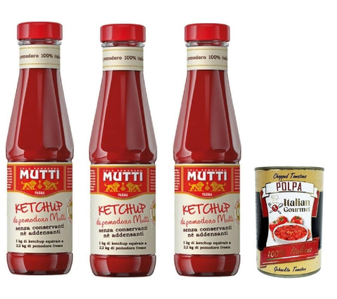 Mutti Ketchup di Pomodoro Italiano in Vetro 100% italienischer Tomatenketchup in Glas 340 g 3x italienisch Original + gratis polpa 400 g