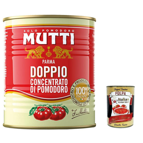 Mutti Koch- & Backzutaten Mutti Doppio Concentrato di Pomodoro, Doppeltes Tomatenkonzentrat,100% Italienische Tomate, 880g 6x Original italienisch inkl. Italian Gourmet Polpa di Pomodoro 400g Dose 8005110020001