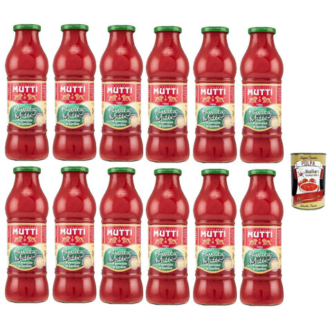 Mutti Passata Pastasaucen Mutti Passata di Pomodoro Italienische Tomatensauce 12 Flaschen x 100% Italienische Tomaten 700 g italienisch Original Pastasauce + kostenlos poolpa 400 g