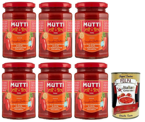 Mutti Pastasaucen 6x Mutti Sugo Con Pomodoro Datterino,Sauce mit Datterino-Tomaten und Nativem Olivenöl Extra,Italienische Tomatensauce 280g + Italian Gourmet Polpa di Pomodoro 400g Dose 8005110002298