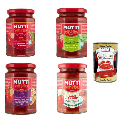 Mutti Sugo Testpaket, ragu', basilico, calabrese, con verdure, 4x 280 g Pastasaucen italienisch Original