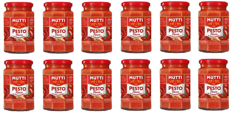 Mutti Pesto 12x Mutti Pesto Rosso Pomodori Rossi Rotes Tomatenpesto Pasta Sauce 100% italienische Tomate Glas 180g Würzsaucen mit Mandeln, Tomaten, getrockneten Samen und Grana Padano 8005110001550