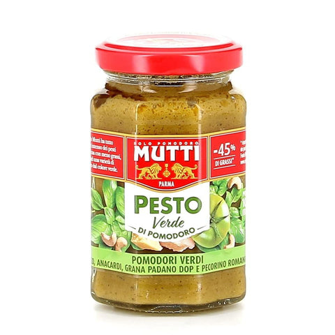 Mutti Pesto 12x Mutti Pesto Verde Pomodori Verdi Grünes Tomatenpesto Pasta Sauce 100% italienische Tomate Glas 180g Würzsaucen mit Cashewnüssen, Grana Padano und Pecorino Romano 8005110001574
