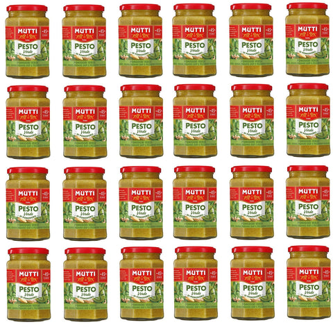 Mutti Pesto 24x Mutti Pesto Verde Pomodori Verdi Grünes Tomatenpesto Pasta Sauce 100% italienische Tomate Glas 180g Würzsaucen mit Cashewnüssen, Grana Padano und Pecorino Romano 8005110001574