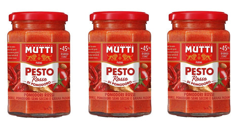 Mutti Pesto 3x Mutti Pesto Rosso Pomodori Rossi Rotes Tomatenpesto Pasta Sauce 100% italienische Tomate Glas 180g Würzsaucen mit Mandeln, Tomaten, getrockneten Samen und Grana Padano 8005110001550