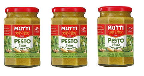 Mutti Pesto 3x Mutti Pesto Verde Pomodori Verdi Grünes Tomatenpesto Pasta Sauce 100% italienische Tomate Glas 180g Würzsaucen mit Cashewnüssen, Grana Padano und Pecorino Romano 8005110001574
