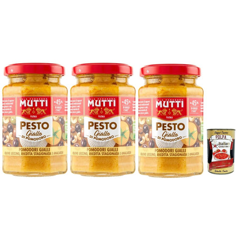 Mutti Pesto Mutti Pesto di Pomodoro giallo, Pesto mit gelben Tomaten, Oliven, erfahrener Ricotta und Anacardi 3x 180 g italienisch Original 8032804040014