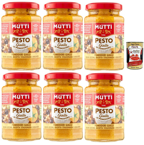 Mutti Pesto Mutti Pesto di Pomodoro giallo, Pesto mit gelben Tomaten, Oliven, erfahrener Ricotta und Anacardi 6x 190g + Italian Gourmet polpa 400g 8005110002984