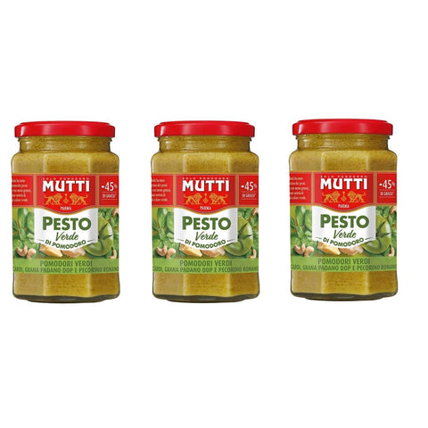 Mutti Pesto Mutti Pesto Verde Pomodori Verdi Grünes Tomatenpesto Pasta Sauce 100% italienische Tomate Glas 180g Würzsaucen mit Cashewnüssen, Grana Padano und Pecorino Romano 3x Original italienisch 8005110001574