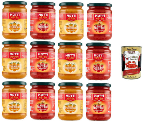 Mutti Zerkleinerte Tomaten Mutti Pomodori Datterini Gialli & Rossi Interi in Succo Whole Yellow & Red Datterini Tomatoes in Juice Ganze gelbe Datterini-Tomaten in Saft 12x .350Gr+ Italian Gourmet polpa 400g 8005110004520