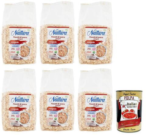 Nattura Knabberartikel 6x Náttúra Fiocchi di Avena Integrali BIO,Vollkorn-Haferflocken aus Biologischem Anbau,500g Beutel + Italian Gourmet Polpa di Pomodoro 400g Dose 8000003060683