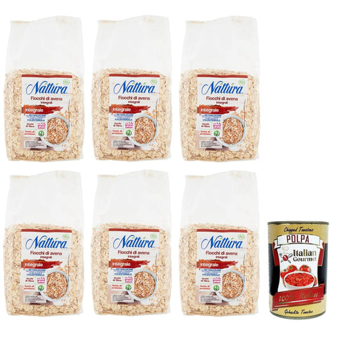 Nattura Knabberartikel Nattura Náttúra Fiocchi di Avena Integrali BIO Vollkorn-Haferflocken aus Biologischem Anbau Beutel 500 g 6x italienisch Original Pastasauce + kostenlos Polpa di 8000003060683