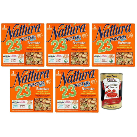 Náttúra Protein Sport Knabberartikel Náttúra Protein Sport Proteinriegel Bio-Kürbiskerne, Leinsamen, Zitrone,Packung mit 75g,jede Packung enthält 3 Riegel à 25g 5x Original italienisch inkl. Italian Gourmet Polpa di Pomodoro 400g Dose 8032804040014
