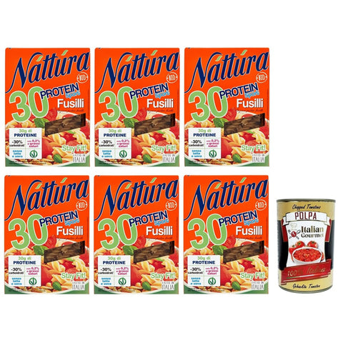Náttúra Protein Sport Nudeln & Pasta Náttúra Protein Sport Pasta Fusilli aus Biologischem Anbau,reich an Proteinen,Packung mit 250g 6x Original italienisch inkl. Italian Gourmet Polpa di Pomodoro 400g Dose 8032804040014