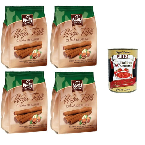 Naty Premium Wafer Kekse Naty Premium Wafer Rolls Hazelnut Cream Haselnusscreme Waffeln, Sandwiches, 4x100gr Original italienisch inkl. Italian Gourmet Polpa 400g 8032804040014