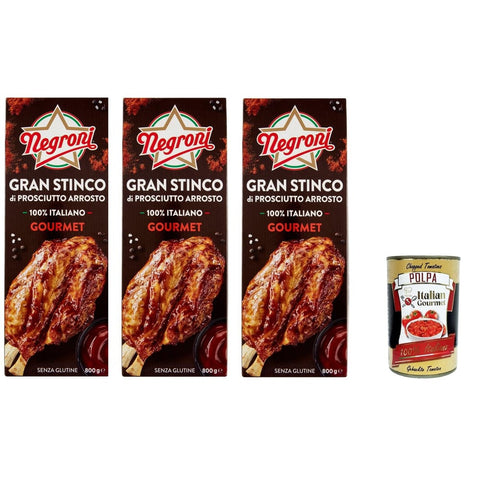 Negroni Gran Koch- & Backzutaten Negroni Gran Stinco di prosciutto Arrosto Große gebratene Schinkenkeule 100 % italienischer Gourmet3x800 g italienisch Original Pastasauce + kostenlos polpa 400 g 8032804040014