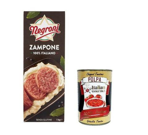 Negroni Koch- & Backzutaten Negroni Zampone 100% Italiano senza glutine 100 % italienischer glutenfreier Zampone 1kg + Italian Gourmet polpa 400g 8028257009739