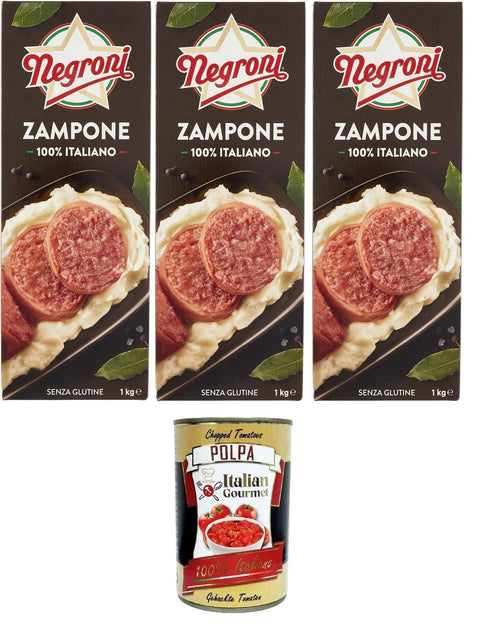 Negroni Koch- & Backzutaten Negroni Zampone 100% Italiano senza glutine 100 % italienischer glutenfreier Zampone 3x1kg + Italian Gourmet polpa 400g 8028257009739