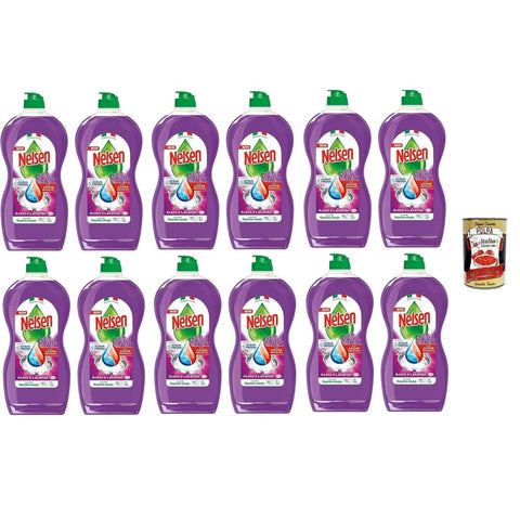 Nelsen Handspülmittel Nelsen Lavanda, Detersivo per Piatti - Geschirrspülmittel Lavendel und Essig - Entfettet gründlich und wirkt erfrischend auf das Geschirr 12x 850ml Original italienisch inkl. Italian Gourmet Polpa 400g 8032804040014